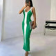 Contrast Color Knitted Mid-length Tight Braces Dress Women - EX-STOCK CANADA