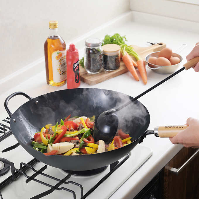 YOSHIKAWA Cook-Pal Ren Nitrided Carbon Steel Beijing Wok 36cm - Japan 