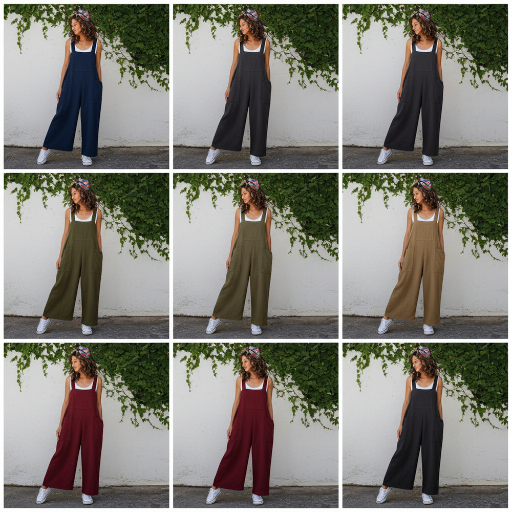 Women's Cotton Linen Wide Leg Jumpsuit – Loose Casual Suspender Pants, S–5XL 