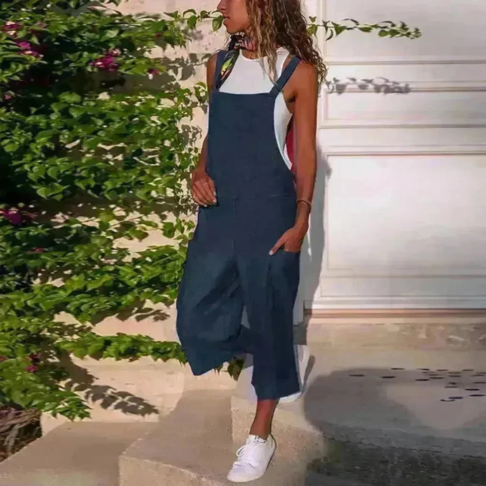Cotton And Linen Casual Loose Long Wide Leg Jumpsuit - EX-STOCK CANADA