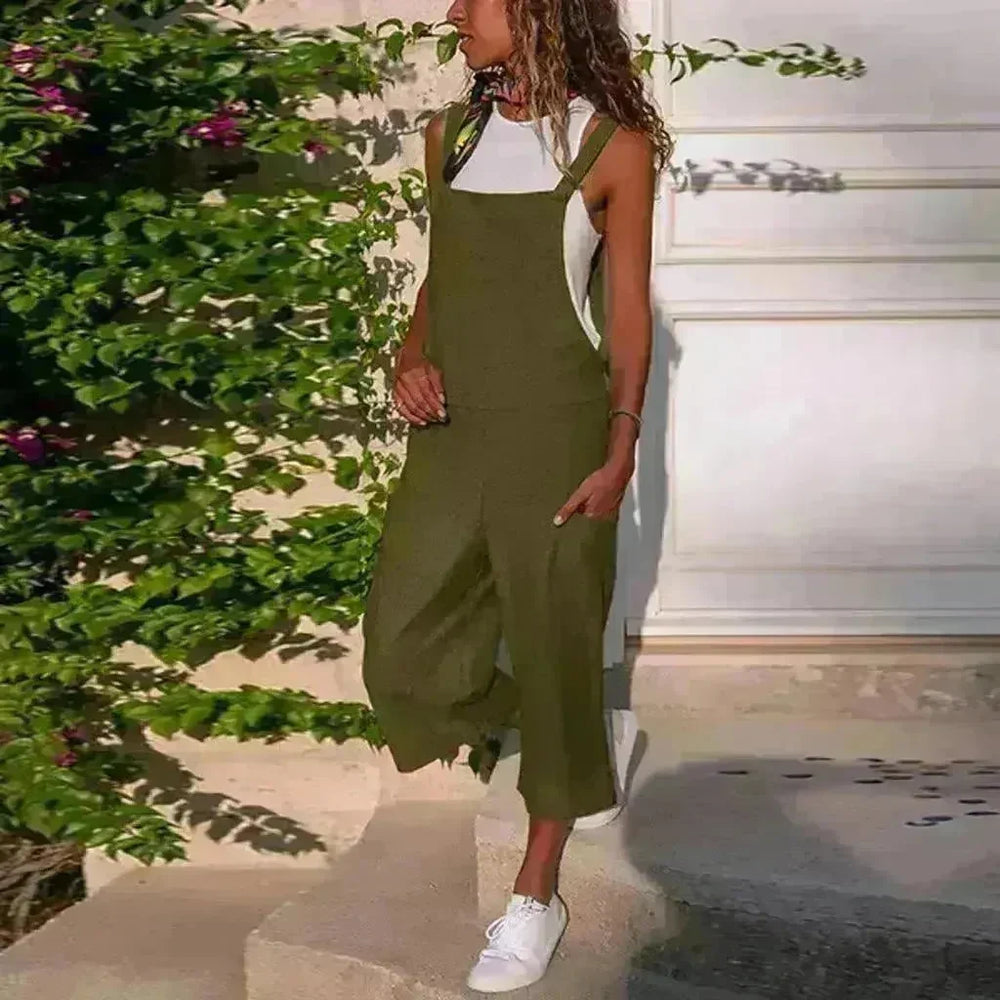 Cotton And Linen Casual Loose Long Wide Leg Jumpsuit - EX-STOCK CANADA