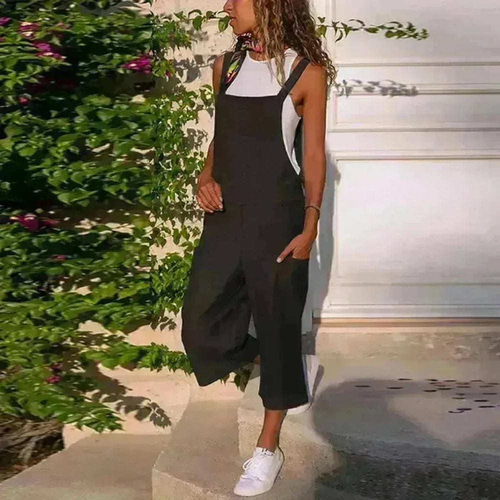 Cotton And Linen Casual Loose Long Wide Leg Jumpsuit - EX-STOCK CANADA