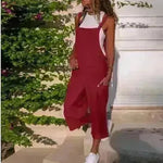 Cotton And Linen Casual Loose Long Wide Leg Jumpsuit - EX-STOCK CANADA