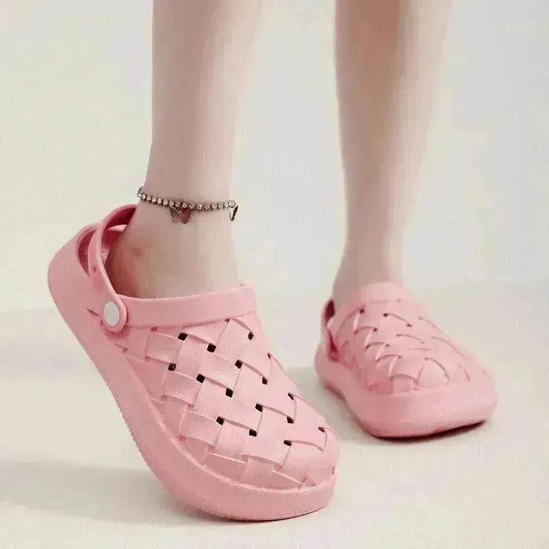 Cross-woven Clogs Shoes Summer Platform Baotou Dual-use Slippers Outdoor Garden Indoor Floor Bathroom Cozy Slipper Women House Shoes - EX-STOCK Canada