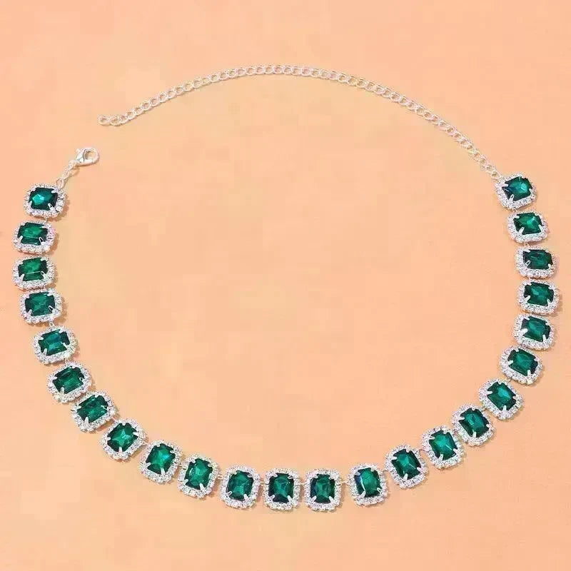 Crystal Rhinestone Fashion Square Stone Necklace for Women Wedding Bridesmaid Necklaces - EX-STOCK CANADA