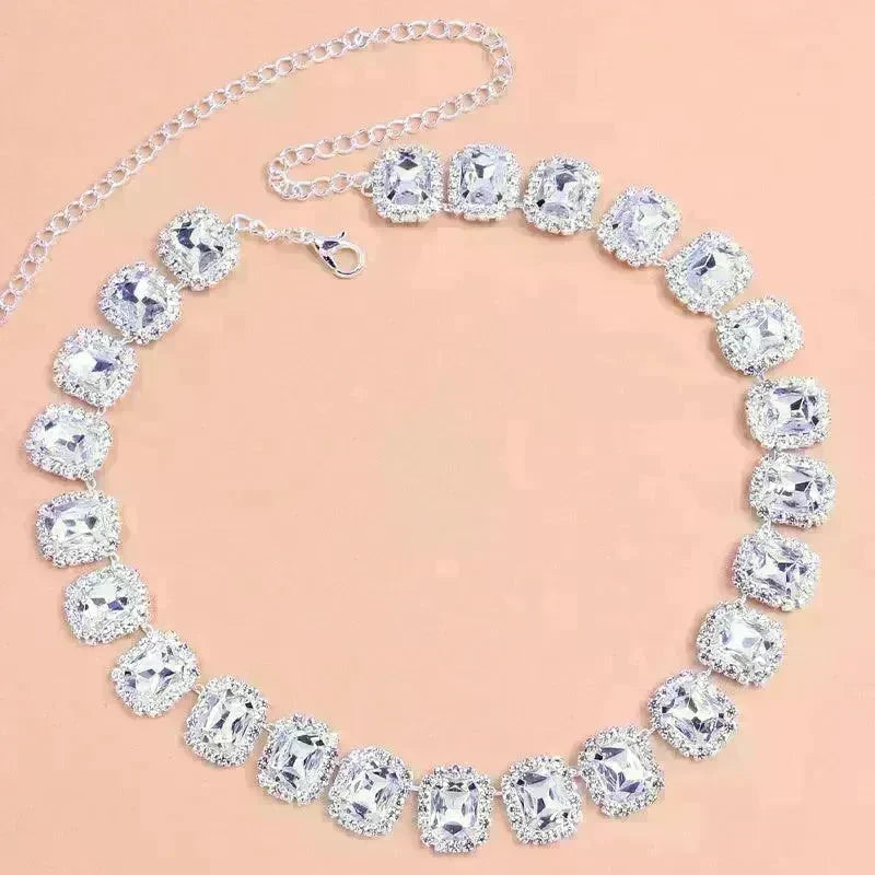 Crystal Rhinestone Fashion Square Stone Necklace for Women Wedding Bridesmaid Necklaces - EX-STOCK CANADA