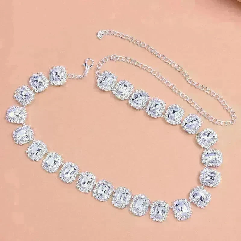 Crystal Rhinestone Fashion Square Stone Necklace for Women Wedding Bridesmaid Necklaces - EX-STOCK CANADA