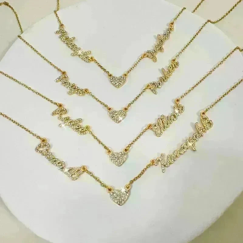 Customized DIY Diamond Inlaid Multi Name Necklace Stainless Steel Chain Heart Charming Choker Customized Necklace Jewelry - EX-STOCK CANADA