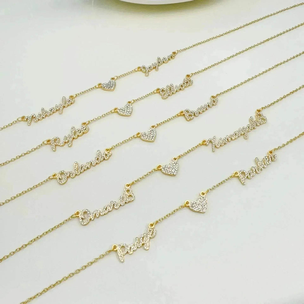 Customized DIY Diamond Inlaid Multi Name Necklace Stainless Steel Chain Heart Charming Choker Customized Necklace Jewelry - EX-STOCK Canada