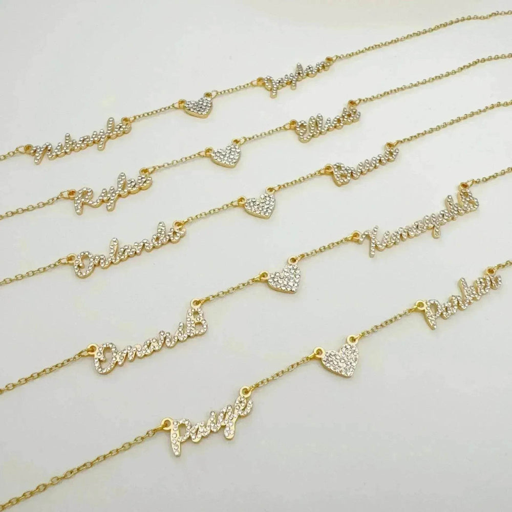 Customized DIY Diamond Inlaid Multi Name Necklace Stainless Steel Chain Heart Charming Choker Customized Necklace Jewelry - EX-STOCK Canada