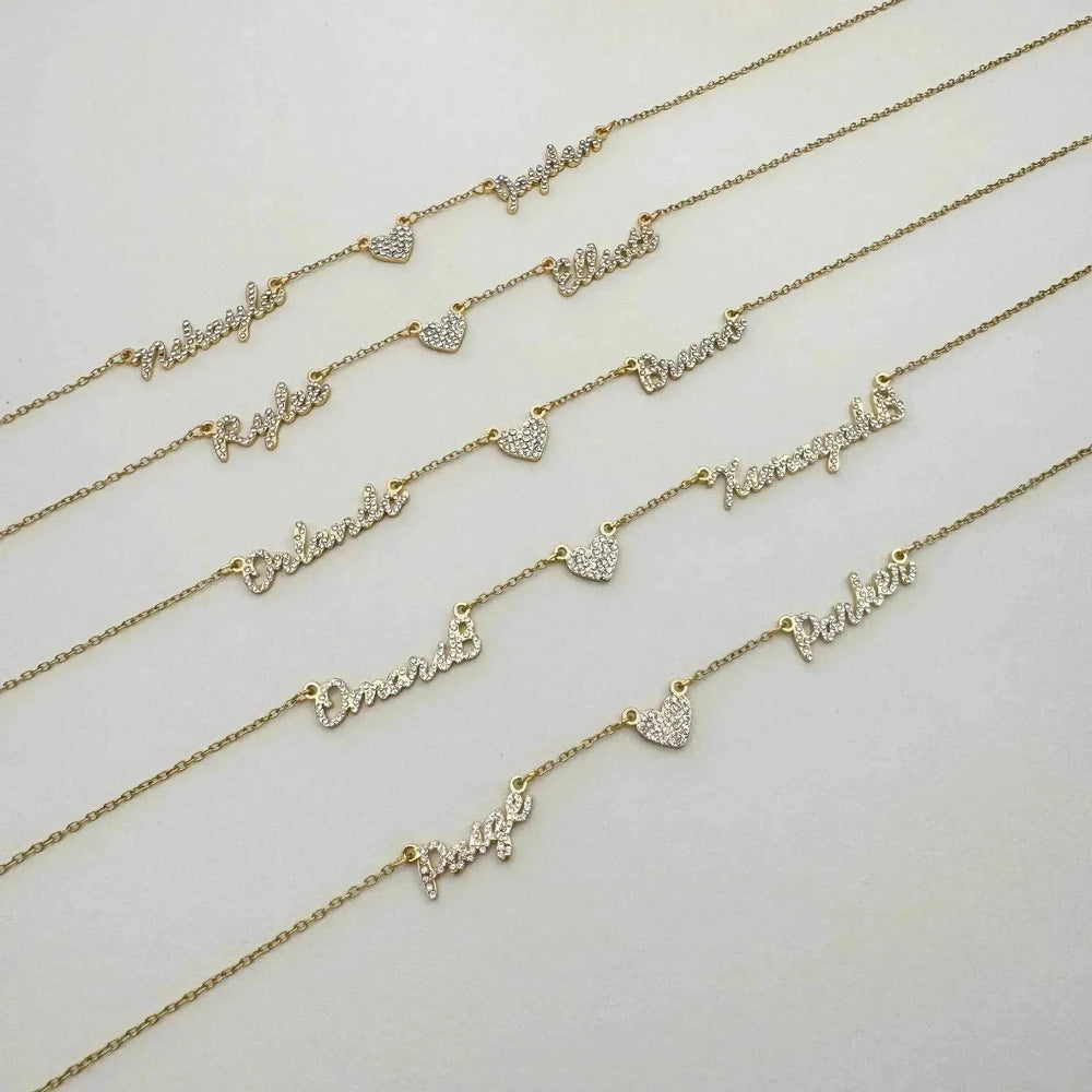 Customized DIY Diamond Inlaid Multi Name Necklace Stainless Steel Chain Heart Charming Choker Customized Necklace Jewelry - EX-STOCK Canada