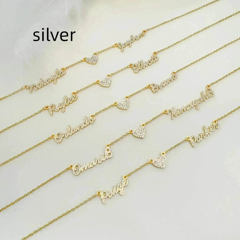 Customized DIY Diamond Inlaid Multi Name Necklace Stainless Steel Chain Heart Charming Choker Customized Necklace Jewelry - EX-STOCK Canada