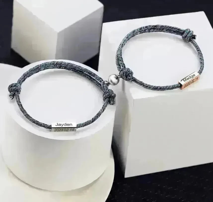 Customized Name Bracelet Pledge of Eternal Love Magnet Attracts Each Other Staniless Steel Couples Bracelet - EX-STOCK CANADA
