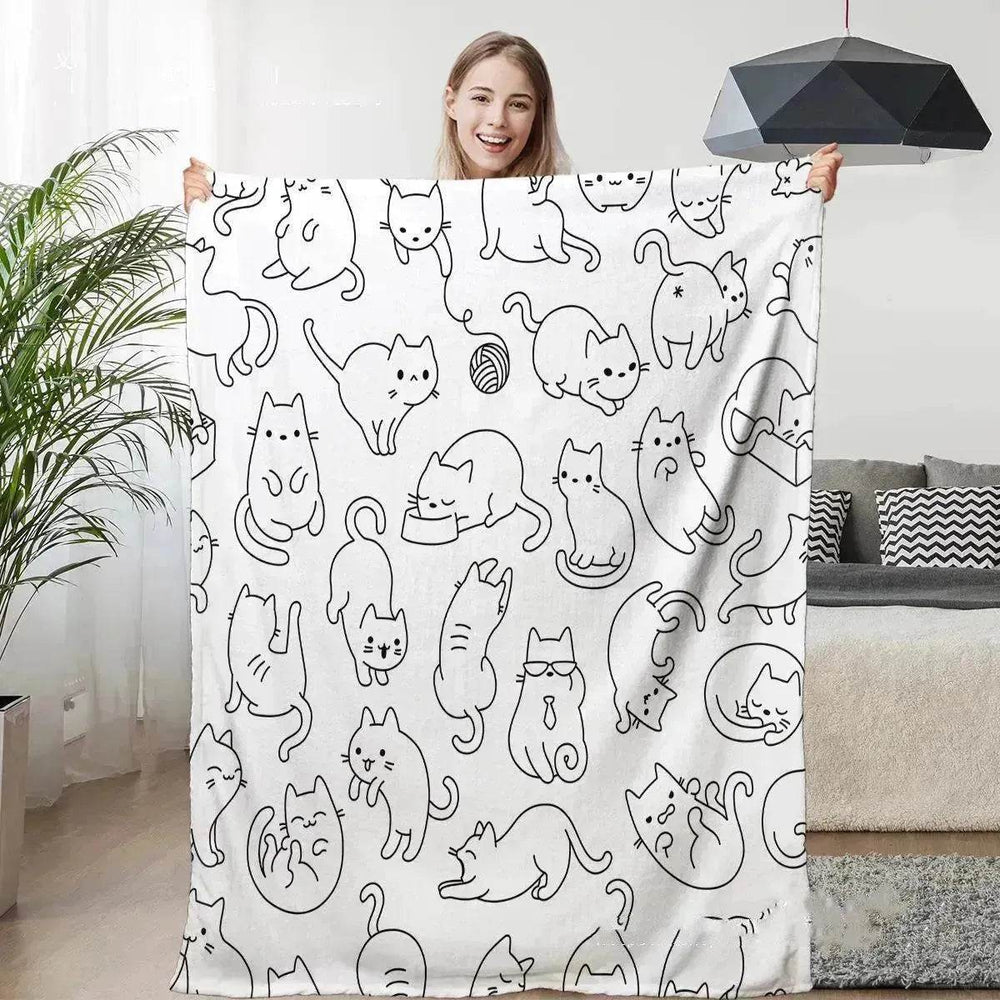 Cute Cat Digital Printing Flannel Blanket - EX-STOCK Canada