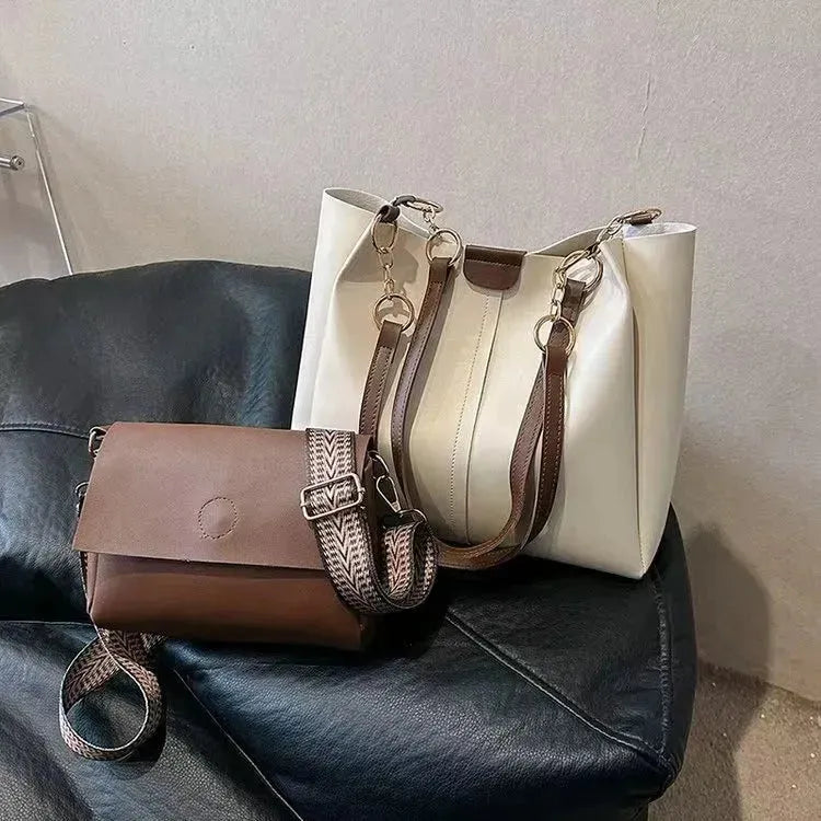 Two-piece Set Large Capacity Leather Totes shoulder Work Commuter Bag - EX-STOCK CANADA