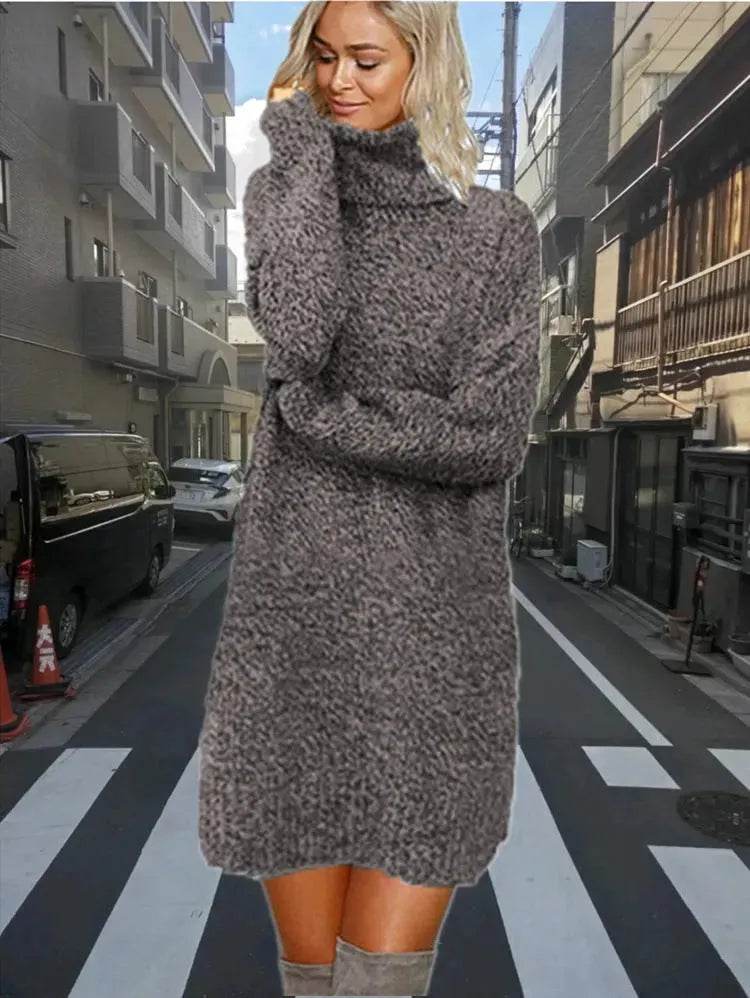 Autumn Winter Cashmere Mini High Neck Sweater Dress - EX-STOCK Canada