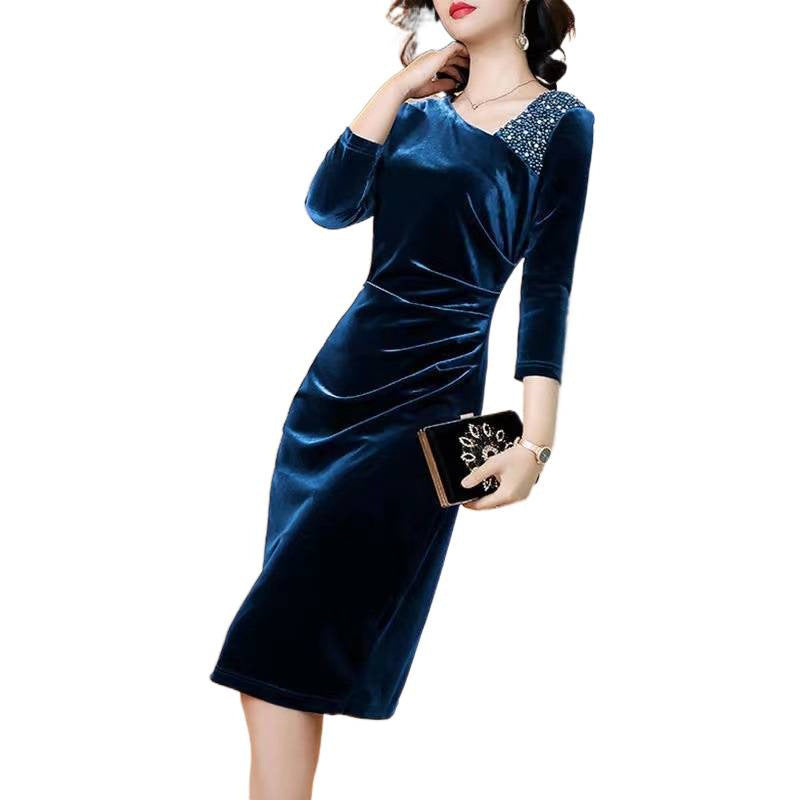 Long-sleeved Velvet Sheath Skirt With Fleece Lining And Extra Thickness EX-STOCK Canada 