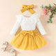 Two piece Baby Girl Lace Ruffles Long-sleeve romper Bow Skirt Hair Bowtie Band baby girl outwear - EX-STOCK Canada