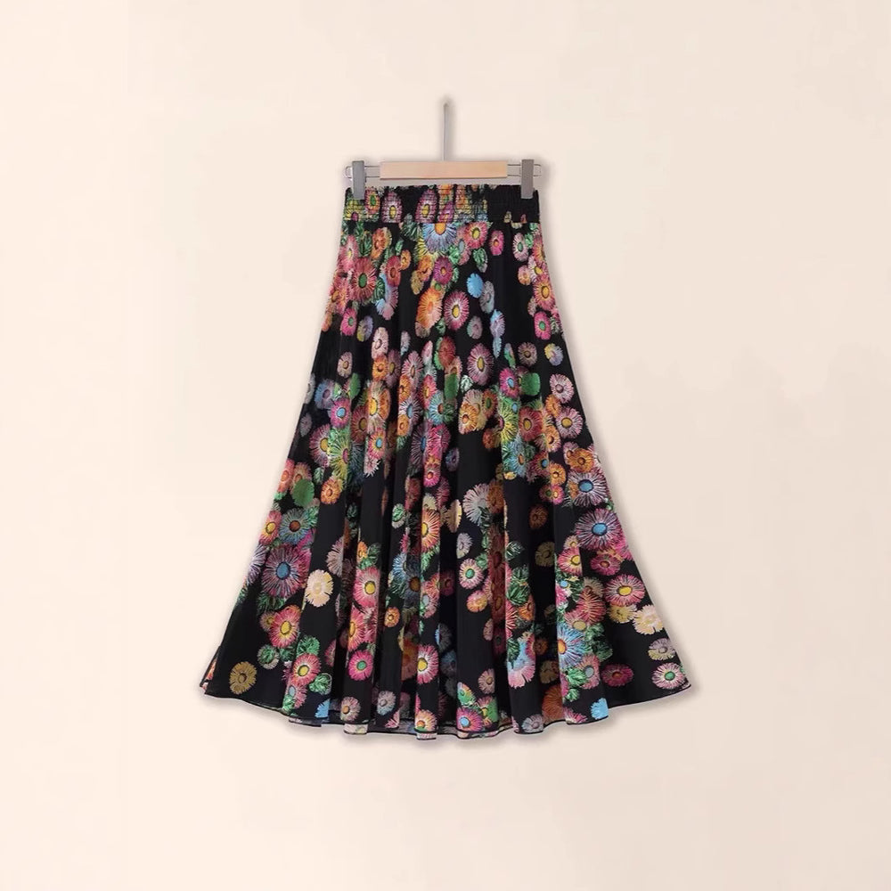 Floral patterned skirt on a beige background