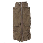 Three-dimensional Camouflage Zipper Pocket Side Slit pencil Midi Cargo Skirt - EX-STOCK Canada