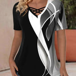 Fashion Printed V-neck Short-sleeved tunic Top For Women - EX-STOCK CANADA