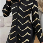 Lyxana Open Placket Foil Print Random Cut Shoulder Long Sleeve Cinched Waist Blouse Women tunic Shirt - EX-STOCK CANADA