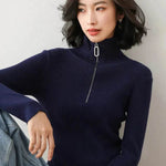 Women Autumn Winter Slim Fit High neck Half zip Knitted sweater Top - EX-STOCK Canada