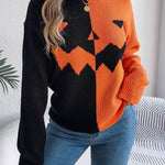 Fall And Winter Halloween Spooky Pumpkin Contrast Long Sleeve Pullover Sweater Women's Clothing - EX-STOCK Canada
