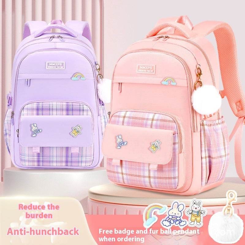 Primary School Student Schoolbag Girls' Plaid Backpack - EX-STOCK Canada