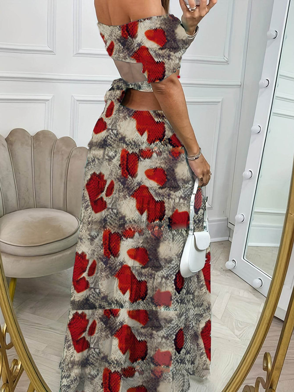 Off Shoulder Summer Maxi Dress Hollow out Cute Flowy dress - EX-STOCK Canada