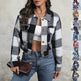Fashion Oversized Plaid Lapel Cropped Jacket outwear top for women - EX-STOCK Canada