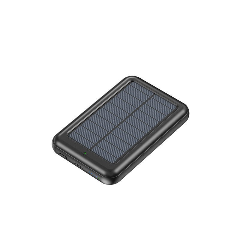 Black solar panel power bank on a white background