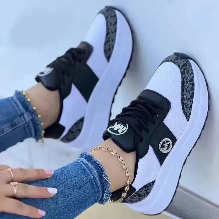 Casual Lace-up Sports Shoes Thick-soled Color-blocked Round-toe Platform Sneakers Outdoor Casual Walking Running Shoes - EX-STOCK Canada