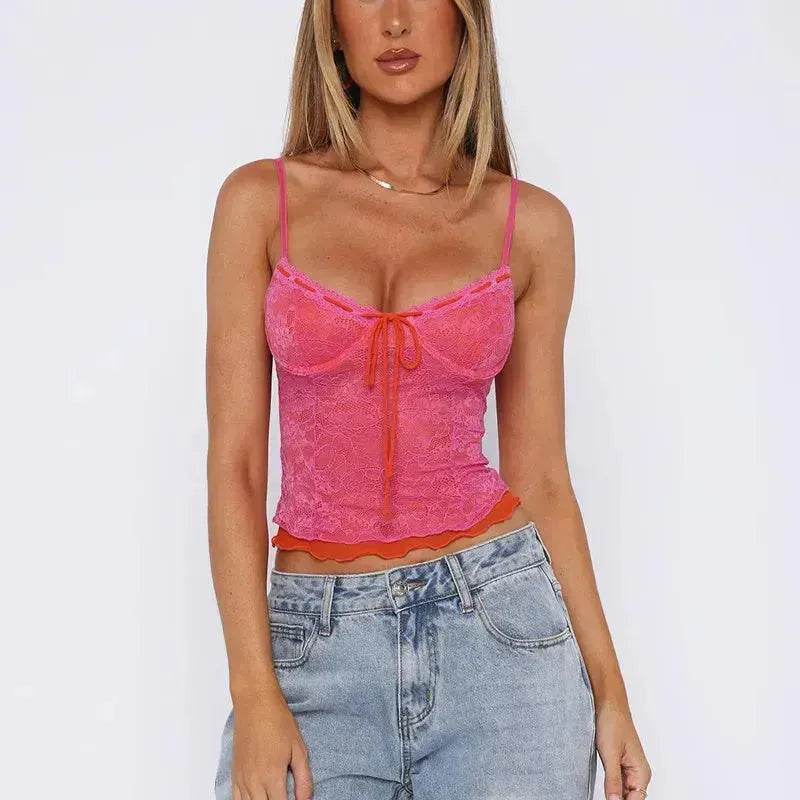 Charming Lace Camisole Top Summer Slim Gauze Backless Vest Fashion Lace-up Evening Top for Women Low Back Tops - EX-STOCK Canada