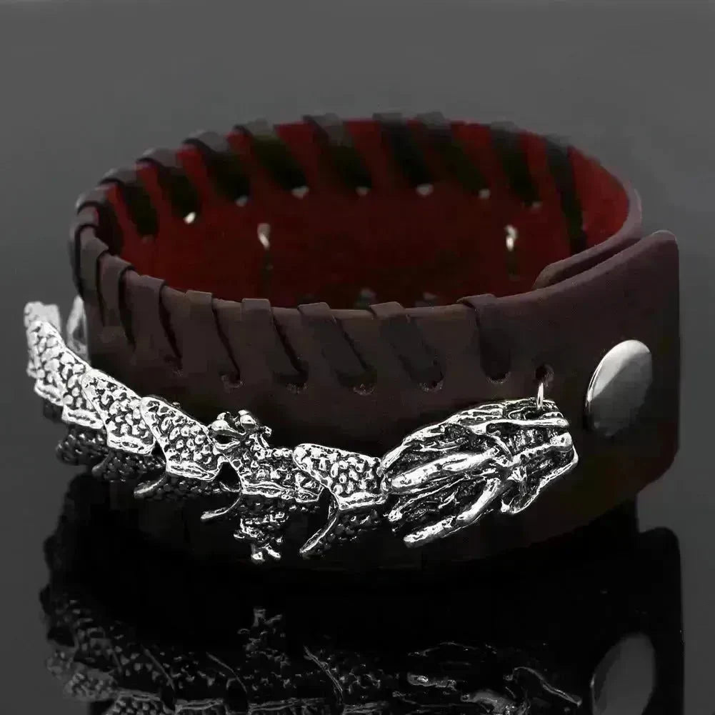 Viking Pirate Kelte Dragon Leather Gothic Bracelet for men - EX-STOCK CANADA