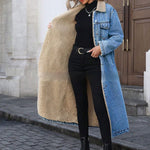 Chaqueta de mezclilla de algodón para mujer, suelta y larga, forrada de felpa - EX-STOCK Canada