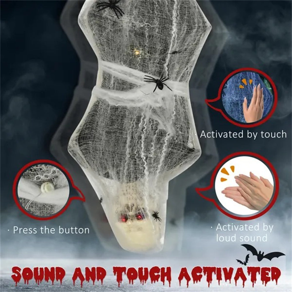 55.9 Inch4.7ft Life Size Outdoor Halloween Decoration Hanging Mummy With Spider Web, Animated Prop Decor With Sound And Motion Activated, Light Up Eyes, Creepy Sound EX-STOCK Canada 