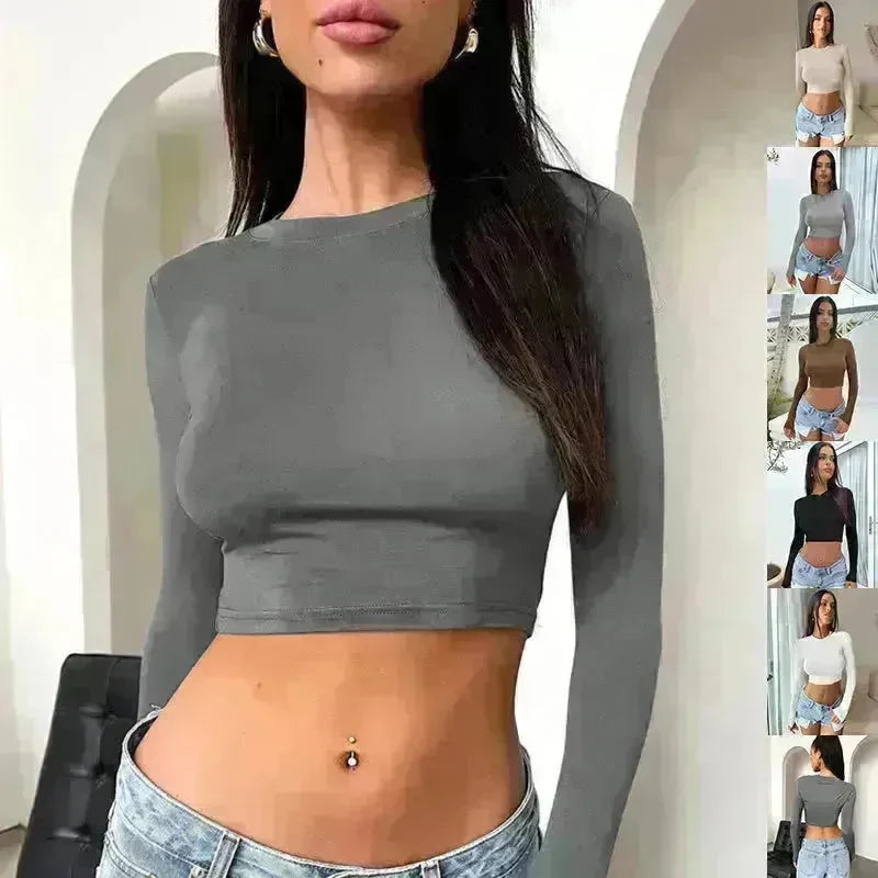 Slim Long Sleeve Crop Top Y2K Fashion Tank Top Women Clothing Casual Evening Top - EX-STOCK CANADA