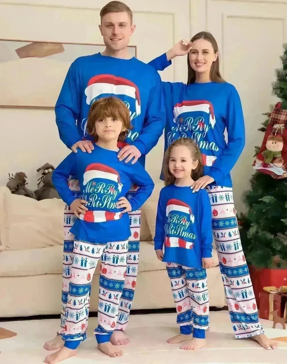 Matching Family Pajamas Sets Christmas PJ's Letter Print Top And Plaid Pants Jammies Sleepwear - EX-STOCK CANADA