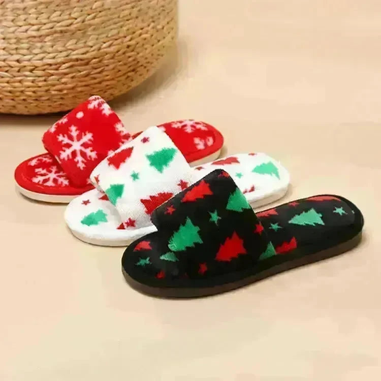 Christmas Tree Home Slippers Fashion Floor Bedroom Open-toe Plush Slippers For Women Fuzzy House Shoes - EX-STOCK CANADA