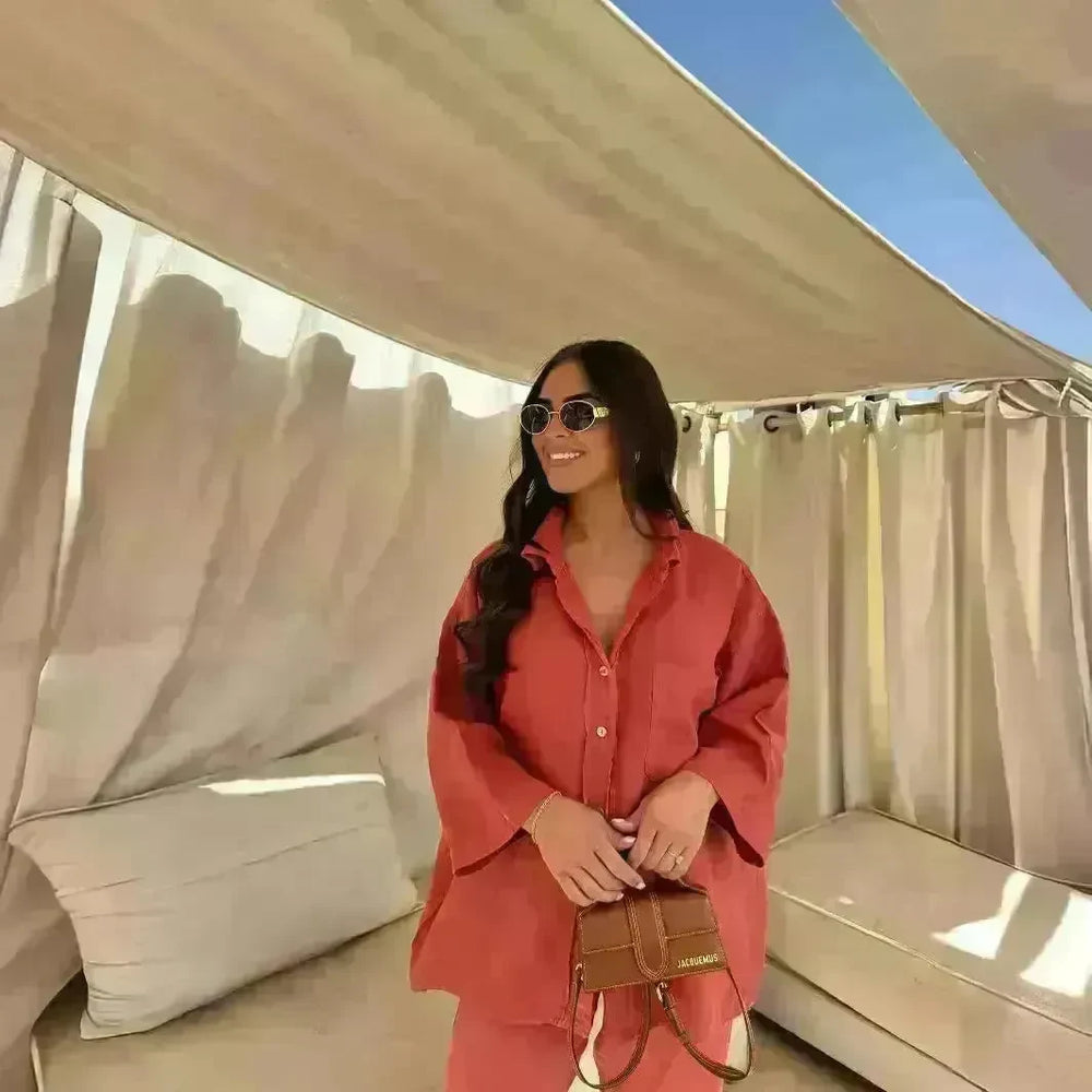 Casual Women Wide Leg Pants Long Sleeves Shirt Sets Ladies Loose High Street 2 Piece Outfits Pant co ords for Women Trouser co ords for Women - EX-STOCK CANADA