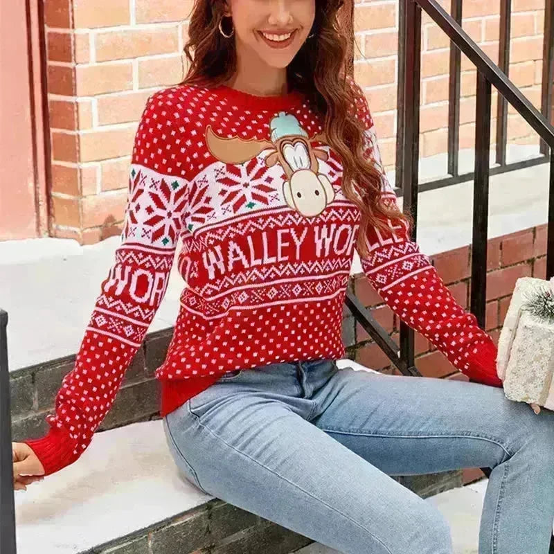 Women's Christmas Sweater Reindeer Xmas Snowflake Christmas Tree Patterns Knitted Sweater Long Sleeve Elk Letter Printed Pullover - EX-STOCK CANADA