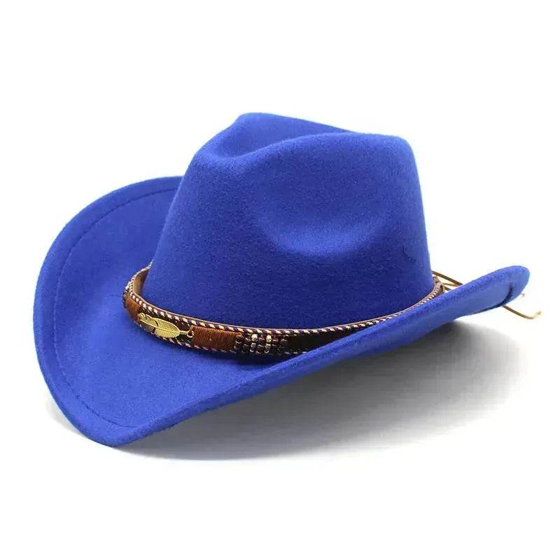Ethnic Style Metal Feather Western Denim Top Hat Cowboy hat - EX-STOCK Canada
