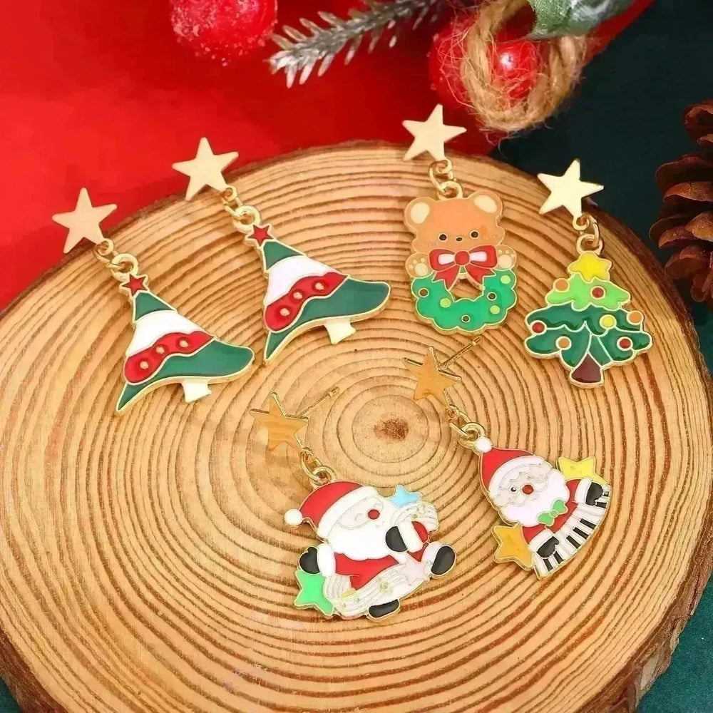 Fashionable Asymmetric Cartoon Dripping Oil Christmas Elk Earrings - EX-STOCK CANADA