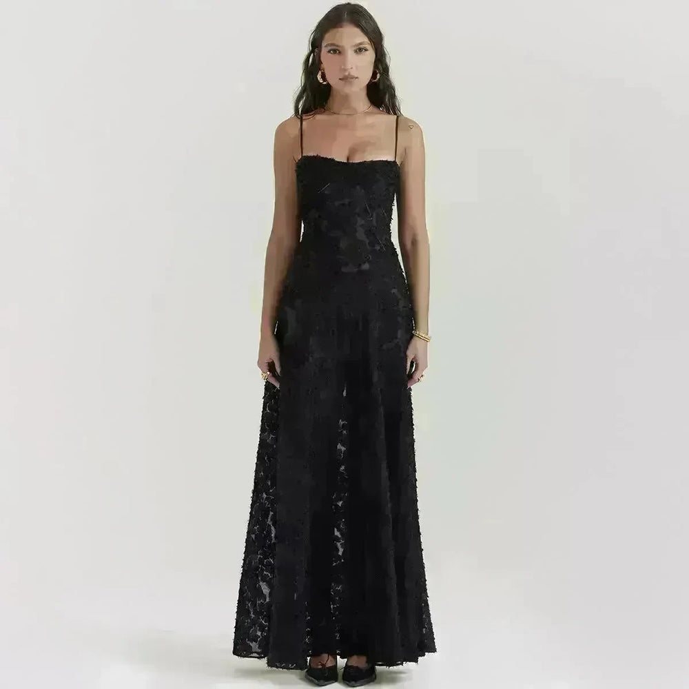 Fashion Suspender Lace Long Dress Summer Strapless Collar Elegant Evening Dresses For Women - EX-STOCK CANADA