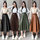 Elegant women High waist Flared Midi PU Leather skirt - EX-STOCK Canada
