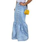Women's Slim-fit Peplum Patchwork Long Denim Skirt fish tail style Jeans Skirt - EX-STOCK Canada