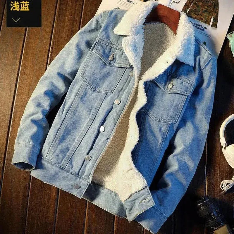 Cappalta in inverno rivestita in pile per uomo giacca per jeans addensata