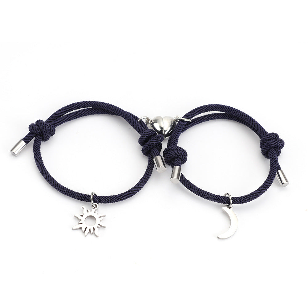 Bracelet Couple Pendentif Soleil et Lune en Acier Inoxydable et Titane - EX-STOCK Canada