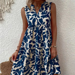 Bohemian Dresses Summer Beach Fashion Loose V-neck Pleated Print Sleeveless Dress For Women - EX-STOCK CANADA